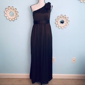 Brown One Shoulder Long Gown With Pockets
